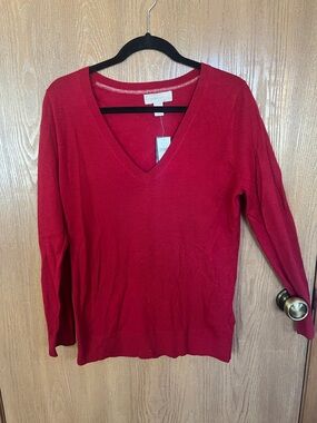Banana Republic Merino Wool Red V-Neck Sweater